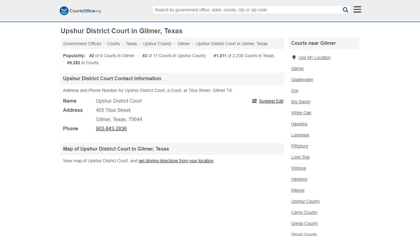 Upshur District Court - Gilmer, TX (Address and Phone) - County Office
